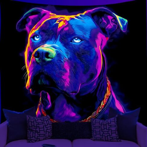 WEBEEDY Blacklight نسيج النيون البلدغ الجدار شنقا الأشعة فوق البنفسجية رد الفعل الكلب طباعة نسيج الحيوان ديكور المنزل لغرفة النوم غرفة المعيشة النوم جدار الفن خلفية الحزب، 59x51 بوصة / 150x130 سم in Saudi Arabia