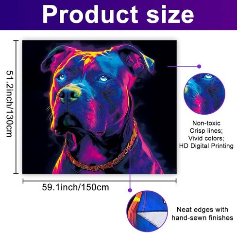 WEBEEDY Blacklight نسيج النيون البلدغ الجدار شنقا الأشعة فوق البنفسجية رد الفعل الكلب طباعة نسيج الحيوان ديكور المنزل لغرفة النوم غرفة المعيشة النوم جدار الفن خلفية الحزب، 59x51 بوصة / 150x130 سم in Saudi Arabia