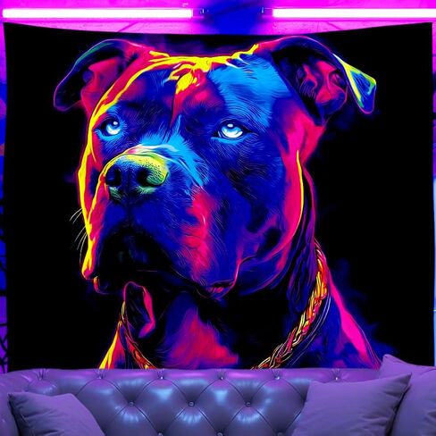 WEBEEDY Blacklight نسيج النيون البلدغ الجدار شنقا الأشعة فوق البنفسجية رد الفعل الكلب طباعة نسيج الحيوان ديكور المنزل لغرفة النوم غرفة المعيشة النوم جدار الفن خلفية الحزب، 59x51 بوصة / 150x130 سم in Saudi Arabia