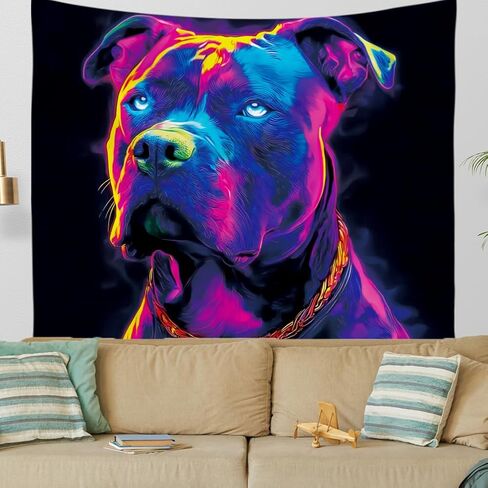 WEBEEDY Blacklight نسيج النيون البلدغ الجدار شنقا الأشعة فوق البنفسجية رد الفعل الكلب طباعة نسيج الحيوان ديكور المنزل لغرفة النوم غرفة المعيشة النوم جدار الفن خلفية الحزب، 59x51 بوصة / 150x130 سم in Saudi Arabia