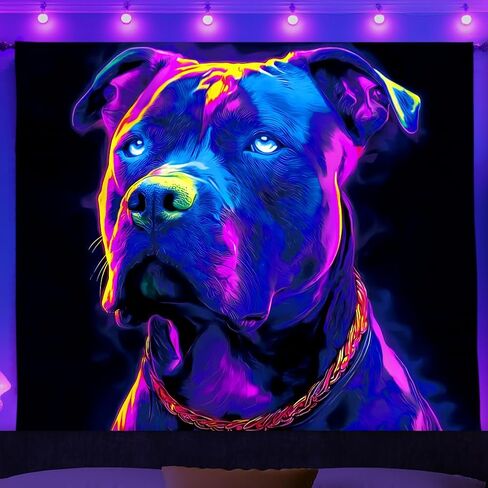 WEBEEDY Blacklight نسيج النيون البلدغ الجدار شنقا الأشعة فوق البنفسجية رد الفعل الكلب طباعة نسيج الحيوان ديكور المنزل لغرفة النوم غرفة المعيشة النوم جدار الفن خلفية الحزب، 59x51 بوصة / 150x130 سم in Saudi Arabia