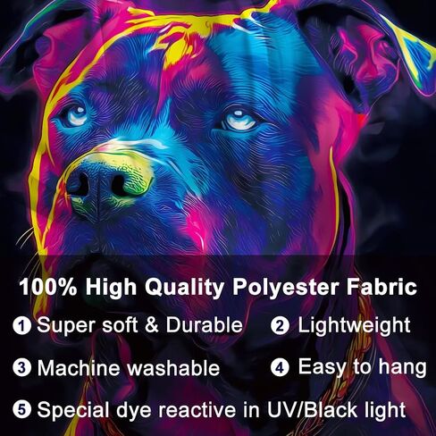 WEBEEDY Blacklight نسيج النيون البلدغ الجدار شنقا الأشعة فوق البنفسجية رد الفعل الكلب طباعة نسيج الحيوان ديكور المنزل لغرفة النوم غرفة المعيشة النوم جدار الفن خلفية الحزب، 59x51 بوصة / 150x130 سم in Saudi Arabia
