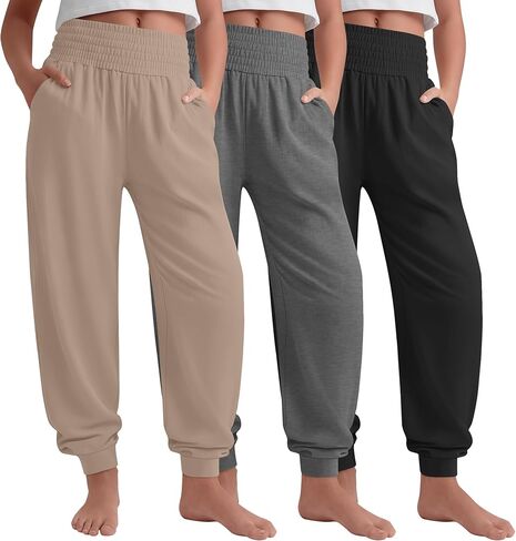 3 Pack Girls Sweatpants Joggers Lightweight Tapered High Elastic Waist Pants Casual Athletic Joggers with Pockets in Saudi Arabia