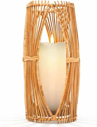 Handmade Boho Rattan Lantern – Decorative Woven Centerpiece for Coffee Table | Indoor Outdoor Patio, Garden, Dining Table, Front Porch | Wedding & Housewarming Gift | 5x5x10 in Saudi Arabia