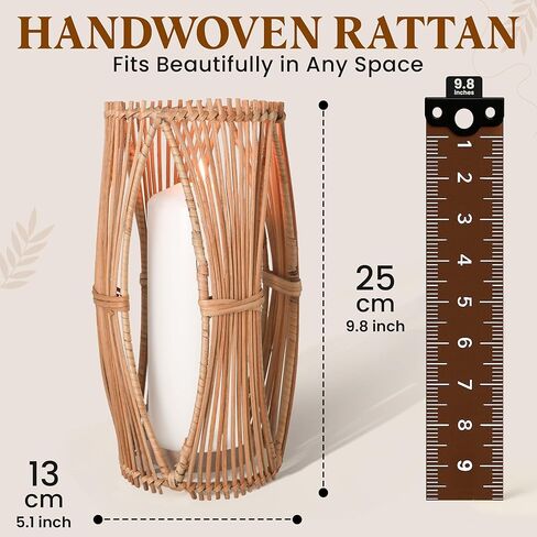 Handmade Boho Rattan Lantern – Decorative Woven Centerpiece for Coffee Table | Indoor Outdoor Patio, Garden, Dining Table, Front Porch | Wedding & Housewarming Gift | 5x5x10 in Saudi Arabia