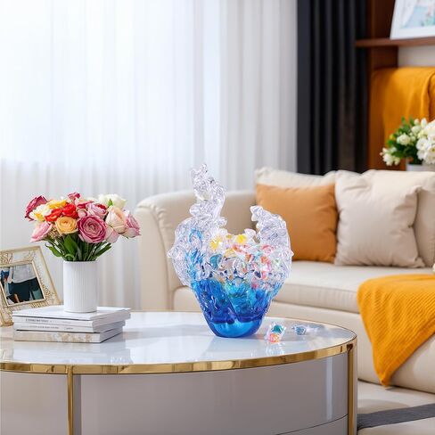 suruim Hand Blown Glass Wave Sculpture Figurines Blue and Clear Art Glass Bowl for Home Decor, Sea Glass Figurine, Nautical Sea Glass Decorations, Multipurpose Storage for Keys, Jewelry, Candy in Kuwait