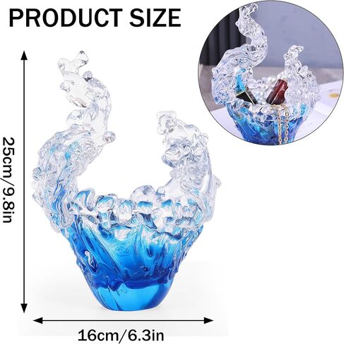 suruim Hand Blown Glass Wave Sculpture Figurines Blue and Clear Art Glass Bowl for Home Decor, Sea Glass Figurine, Nautical Sea Glass Decorations, Multipurpose Storage for Keys, Jewelry, Candy in Kuwait