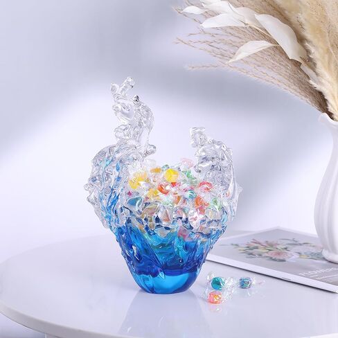 suruim Hand Blown Glass Wave Sculpture Figurines Blue and Clear Art Glass Bowl for Home Decor, Sea Glass Figurine, Nautical Sea Glass Decorations, Multipurpose Storage for Keys, Jewelry, Candy in Saudi Arabia