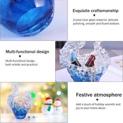 suruim Hand Blown Glass Wave Sculpture Figurines Blue and Clear Art Glass Bowl for Home Decor, Sea Glass Figurine, Nautical Sea Glass Decorations, Multipurpose Storage for Keys, Jewelry, Candy in Kuwait