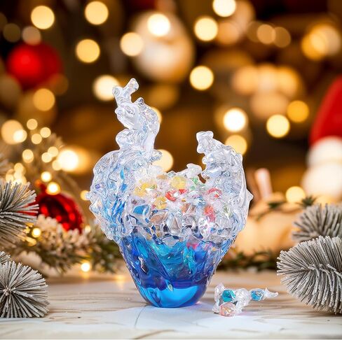 suruim Hand Blown Glass Wave Sculpture Figurines Blue and Clear Art Glass Bowl for Home Decor, Sea Glass Figurine, Nautical Sea Glass Decorations, Multipurpose Storage for Keys, Jewelry, Candy in Kuwait