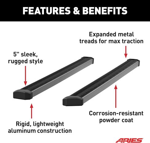 ARIES 2559046 SlimGrip 5" x 88" Black Aluminum Running Boards, Fits Select Chevrolet Silverado, GMC Sierra in Saudi Arabia