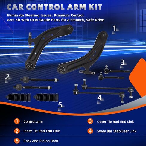 KEYOOG 10Pc Front Lower Control Arm Kit w/Ball Joint Fit For 2014-2020 Ni-ssan Rogue, 17-22 Rogue Sport (Qashqai), Outer Inner Tie Rod End, Sway Bar Link, Boots (OE# K623110 K750783 EV801396 ES801220) in Saudi Arabia