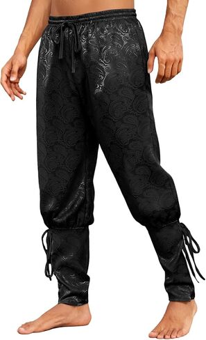Runcati Mens Medieval Ankle Pants Renaissance Viking Pirate Lace Up Steampunk Victorian Halloween Costume Printed Trousers in Saudi Arabia