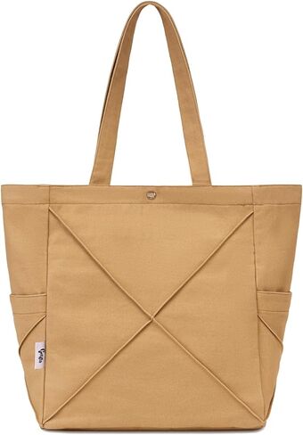 حقيبة كبيرة من القماش للنساء، حقيبة كتف مع جيوب جانبية وداخلية، حقيبة يد خفيفة الوزن للعمل والسفر اليومي | قماش in Kuwait