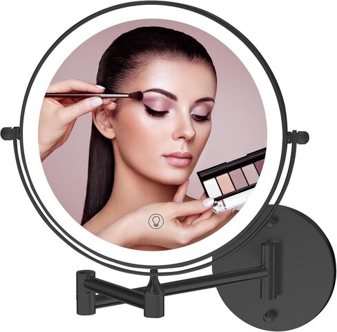 Fab Glass and Mirror Lighted Vanity Wall Mirror 1X/10X Magnifying, 8" Rechargeable 2000mAh Wall Mounted Makeup with 3 Color LED, Double-Sided Bathroom Wall Mirror Touch Dimmable 360 Rotation Gold in Kuwait