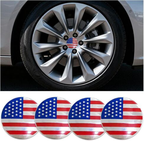 4PCS American Flag Car Wheel Hub Center Cap Sticker, 56mm 2.2" USA Flag Rustproof Vehicle Rim Hub Center Cover, Auto Exterior Decal, Universal for Most Vehicles (Style2 in Saudi Arabia