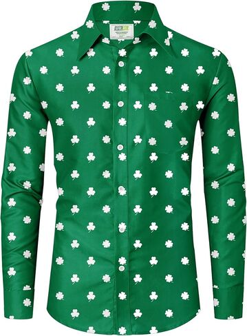 Arvilhill Mens St. Patricks Day Shirt Gilding Embroidered Print Clover Button Down Dress Irish Top (S-3XL) in Saudi Arabia