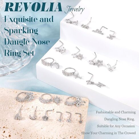 revolia 20pcs 20g حلقات الأنف المتدلية للنساء الجراحية الصلب المتدلية حلقات الأنف l على شكل الأنف ترصيع الأطواق تشيكوسلوفاكيا زهرة فراشة القلب الأنف ثقب المجوهرات in Saudi Arabia