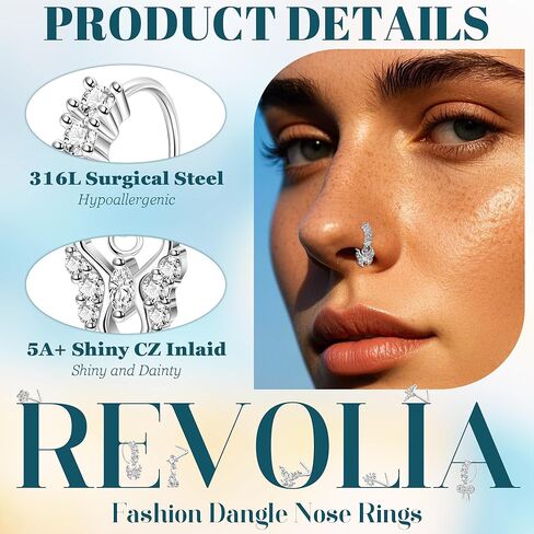 revolia 20pcs 20g حلقات الأنف المتدلية للنساء الجراحية الصلب المتدلية حلقات الأنف l على شكل الأنف ترصيع الأطواق تشيكوسلوفاكيا زهرة فراشة القلب الأنف ثقب المجوهرات in Saudi Arabia