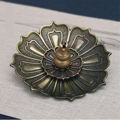 حامل بخور على شكل زهرة اللوتس، موقد برونزي قابل للفصل مع صينية لاصقة، ديكور منزلي لليوجا للتأمل in Kuwait