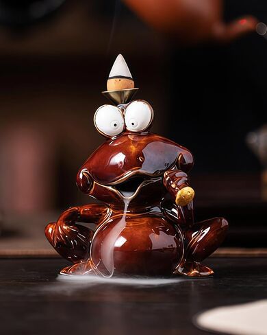 Backflow Incense Burner Ceramic, Funny Smoking Frog Incense Holder, Novelty Aromatherapy Ornament Home Decor for Yoga & Meditation in Kuwait