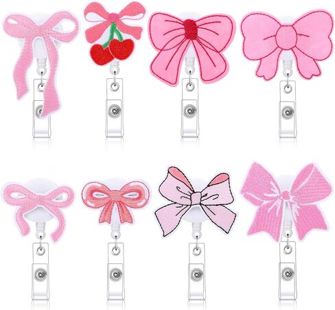 Pink Bow Nurse Badge Reel Retractable Badge Holder Alligator Clip Accessories for ID Card Nursing,Medical Worker,Student,Teacher (4pcs Pink A) in Saudi Arabia