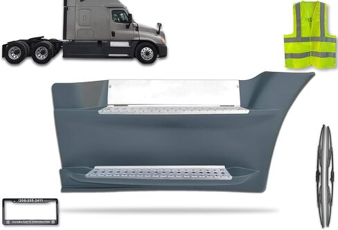لوحة خطوة هدية أمامية Kozak (الجانب الأيمن للراكب) مع خطوات 2X وحافة خطوة علوية لـ Freightliner Cascadia 2008-2017 125 Plus شعار ومساحات وإطار لوحة ترخيص وسترة in Kuwait