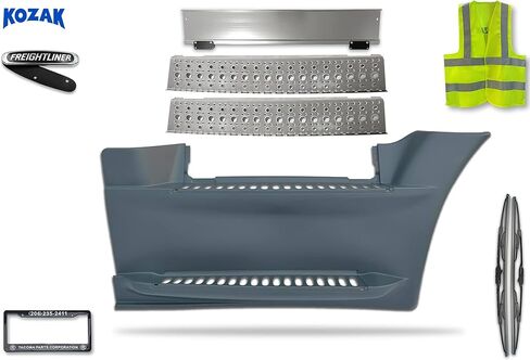 لوحة خطوة هدية أمامية Kozak (الجانب الأيمن للراكب) مع خطوات 2X وحافة خطوة علوية لـ Freightliner Cascadia 2008-2017 125 Plus شعار ومساحات وإطار لوحة ترخيص وسترة in Kuwait