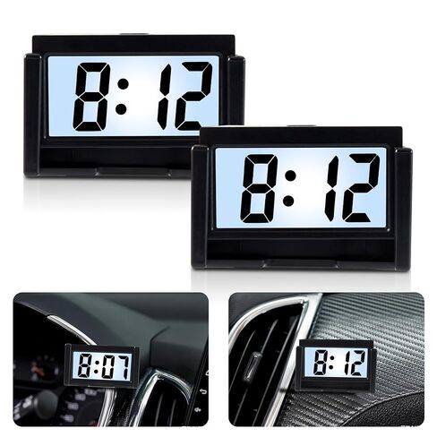 Small Digital Car Dashboard Clock Battery Operated Big Clear LCD Time Display with Strong Adhesive Mini Stick On Car Watch for Automotive, Motorcycle &Truck (Light Black, Pack of 2) in Kuwait