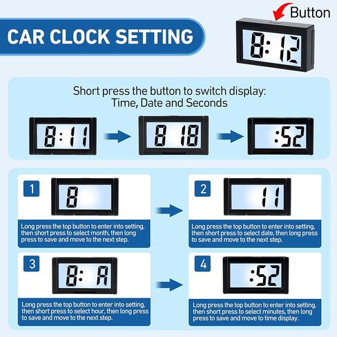 Small Digital Car Dashboard Clock Battery Operated Big Clear LCD Time Display with Strong Adhesive Mini Stick On Car Watch for Automotive, Motorcycle &Truck (Light Black, Pack of 2) in Kuwait