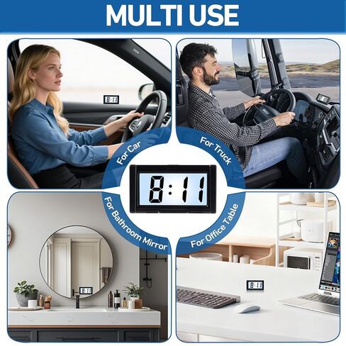 Small Digital Car Dashboard Clock Battery Operated Big Clear LCD Time Display with Strong Adhesive Mini Stick On Car Watch for Automotive, Motorcycle &Truck (Light Black, Pack of 2) in Kuwait