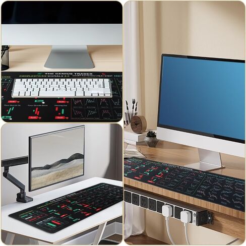 Stock Market Mouse Pad, Large Computer Mouse Mat Invest Day Trader Trading Chart Patterns 31.2x11.7inch, Non-Slip Desk Mat in Kuwait