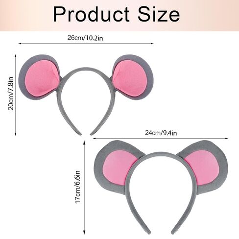 آذان الفأر عقال 2 قطعة آذان الفأر الرمادي أزياء الفئران آذان الفئران عصائب للكبار النساء الفتيات غامض ماوس الأذن للحفلات تأثيري in Kuwait