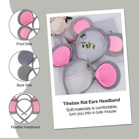 آذان الفأر عقال 2 قطعة آذان الفأر الرمادي أزياء الفئران آذان الفئران عصائب للكبار النساء الفتيات غامض ماوس الأذن للحفلات تأثيري in Kuwait
