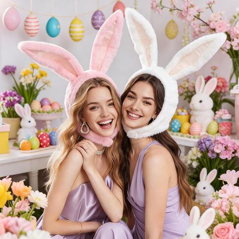 Plush Bunny Ears Hood Rabbit Costume Accessories Hat Easter Photo Props for Women Men Warm Soft and Cozy in Saudi Arabia