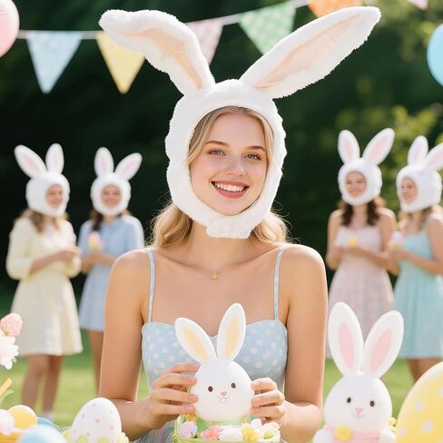 Plush Bunny Ears Hood Rabbit Costume Accessories Hat Easter Photo Props for Women Men Warm Soft and Cozy in Saudi Arabia