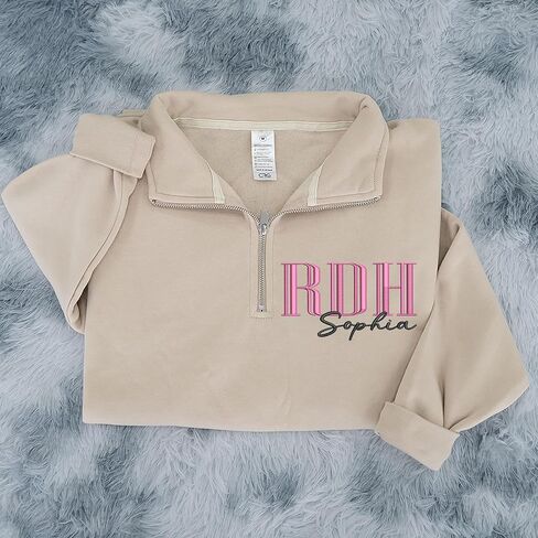 Chillever Custom Embroidered Dental Hygienist Quarter Zip Sweatshirt, RDH Crewneck with Name on Sleeve, RDH Sweater, Registered Dental Hygienist Gift, Nurse Appreciation Gift A2 in Saudi Arabia