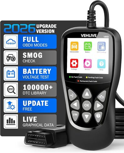 Car OBD2 Scanner Diagnostic Tools, Engine Check Automotive Code Reader and Reset Tool, Battery Testing Detector, Engine Light Code Reader & Erasing, 2.8“ Large Colorful Display, VEHLIVE V850 in Saudi Arabia