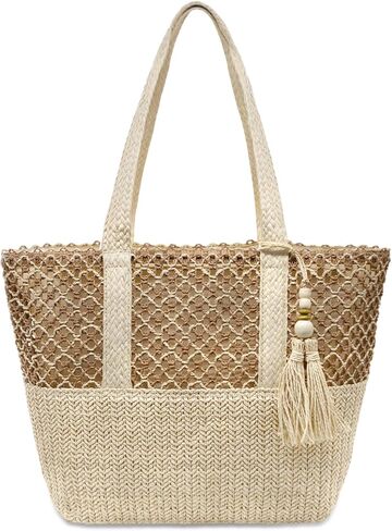 YAMEIZE Straw Woven Beach Shoulder Bags for Women Big Foldable Straw Tote bag Lightweight Raffia Bag with Zipper Summer in Saudi Arabia
