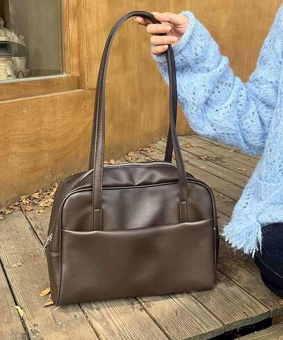 حقيبة كتف عتيقة للنساء، حقائب مدرسية يابانية بنية لطيفة، حقائب يد من الجلد الناعم Y2K، مصمم محفظة مربعة جمالية عصرية بسحاب in Kuwait