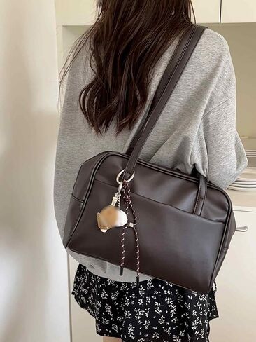 حقيبة كتف عتيقة للنساء، حقائب مدرسية يابانية بنية لطيفة، حقائب يد من الجلد الناعم Y2K، مصمم محفظة مربعة جمالية عصرية بسحاب in Kuwait