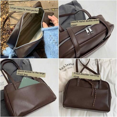 حقيبة كتف عتيقة للنساء، حقائب مدرسية يابانية بنية لطيفة، حقائب يد من الجلد الناعم Y2K، مصمم محفظة مربعة جمالية عصرية بسحاب in Kuwait