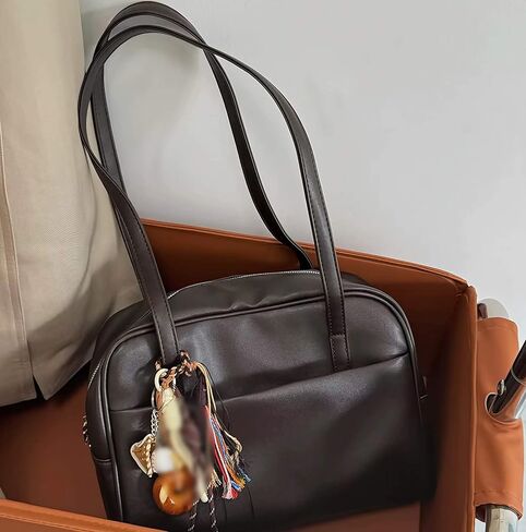 حقيبة كتف عتيقة للنساء، حقائب مدرسية يابانية بنية لطيفة، حقائب يد من الجلد الناعم Y2K، مصمم محفظة مربعة جمالية عصرية بسحاب in Kuwait