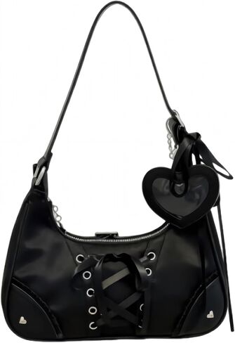 حقيبة كتف بمحفظة سوداء Y2K من Ita للنساء، محافظ لوليتا إيمو القوطية، حقائب مرصعة بإبزيم كاواي، حقيبة يد جمالية لطيفة للخروج in Kuwait