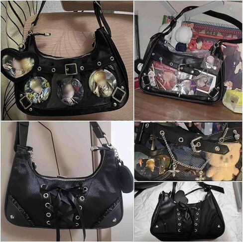 حقيبة كتف بمحفظة سوداء Y2K من Ita للنساء، محافظ لوليتا إيمو القوطية، حقائب مرصعة بإبزيم كاواي، حقيبة يد جمالية لطيفة للخروج in Kuwait