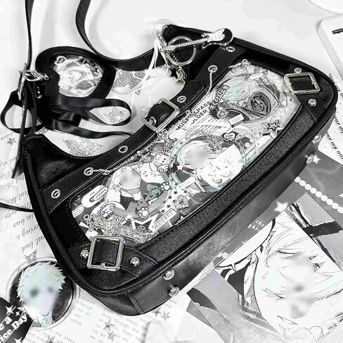 حقيبة كتف بمحفظة سوداء Y2K من Ita للنساء، محافظ لوليتا إيمو القوطية، حقائب مرصعة بإبزيم كاواي، حقيبة يد جمالية لطيفة للخروج in Kuwait