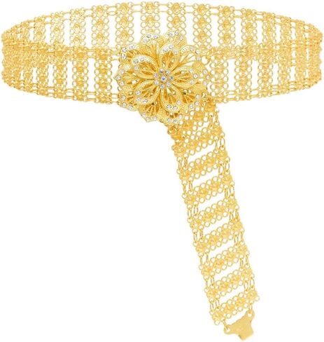 Women’S Golden Metal 3D Flower Charms Body Chain Kurdish Turkish Ethnic Traditional Belts Indian Statement Waist Jewelry in Saudi Arabia