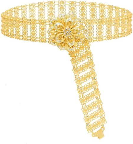 Women’S Golden Metal 3D Flower Charms Body Chain Kurdish Turkish Ethnic Traditional Belts Indian Statement Waist Jewelry in Saudi Arabia