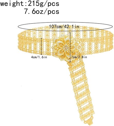 Women’S Golden Metal 3D Flower Charms Body Chain Kurdish Turkish Ethnic Traditional Belts Indian Statement Waist Jewelry in Saudi Arabia