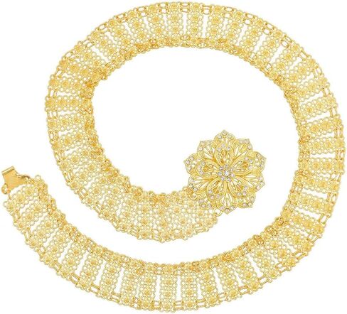 Women’S Golden Metal 3D Flower Charms Body Chain Kurdish Turkish Ethnic Traditional Belts Indian Statement Waist Jewelry in Saudi Arabia